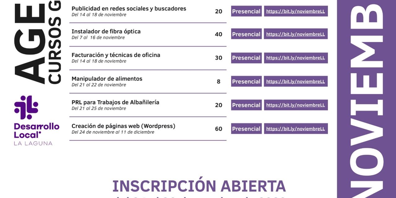 La Laguna incorpora la formación especializada en construcción y telecomunicaciones a su oferta de cursos gratuitos de noviembre