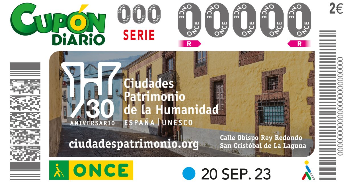 La Laguna protagoniza el cupón de la ONCE con motivo del 30 aniversario del Grupo de Ciudades Patrimonio